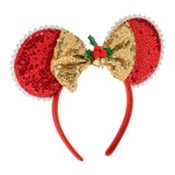 Coroniță Păr Crăciun, Funda Aurie Paiete, Urechi Roșii, V&acirc;sc, 9cm, Polięster, Oem