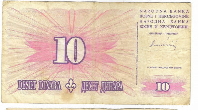 Bancnota 10 dinara 1994 - Bosnia, cotatii bune! foto