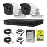 Sistem supraveghere analog Hikvision Hilook, 2 camere 2 MP, lentila 2.8mm, IR 20m, DVR 4 canale 4 MP, hard disk 500GB, accesorii SafetyGuard Surveilla