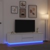 Dulap TV vidaXL cu LED Alb 193.5 cm, 2 Sertare, 4 Usi - Comoda TV Moderna, Spatiu Depozitare