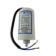 Condensator de operare 18&mu;F 450V AC cu cablu surub M8 cu piulita fir de 20cm
