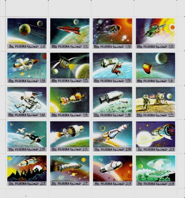 ✅1972 Fujeira &amp;quot;Misiuni -spatiul cosmic&amp;quot; ,Mi. 957/976 , serie 20 v. in bloc,MNH foto