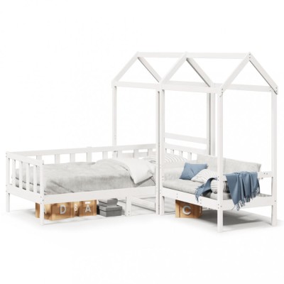 vidaXL Set pat de zi/bancă cu acoperiș alb 80x200 cm lemn masiv de pin 3282219 foto