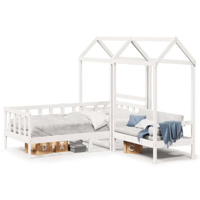 vidaXL Set pat de zi/bancă cu acoperiș alb 80x200 cm lemn masiv de pin 3282219