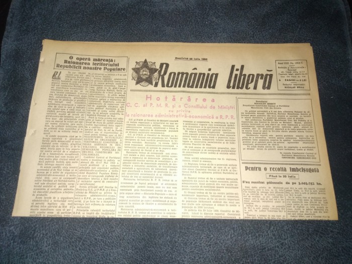 ZIARUL ROMANIA LIBERA 23 IULIE 1950 RAZBOI COREEA