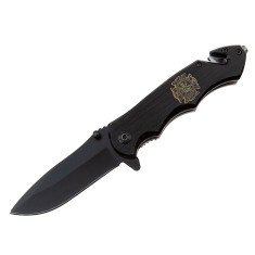 Briceag de vanatoare DEPOX&reg;, Firefighter Department, 21 cm, otel inoxidabil, negru, husa inclusa