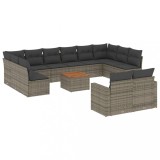 Set mobilier de gradina cu perne, 13 piese, gri, poliratan
