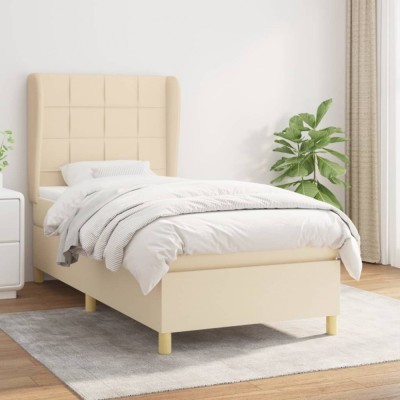 vidaXL Pat box spring cu saltea, crem, 80x200 cm, textil foto