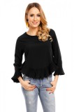 Bluza Dama Eleganta Neagra cu Volanase si Maneci Clopot, Decolteu Rotund. Marimi: S, M
