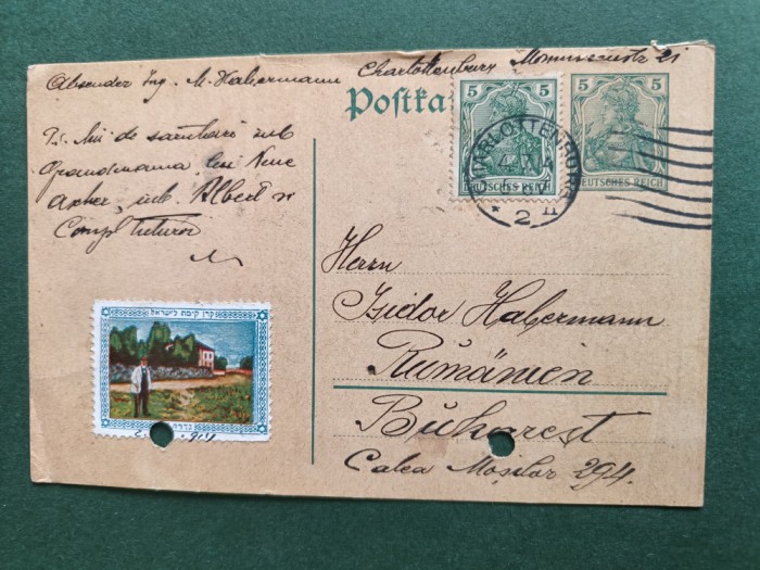 carte postala ,corespondenta anii1900, Isidor Habermann , cu sigiliu , timbru si stampile