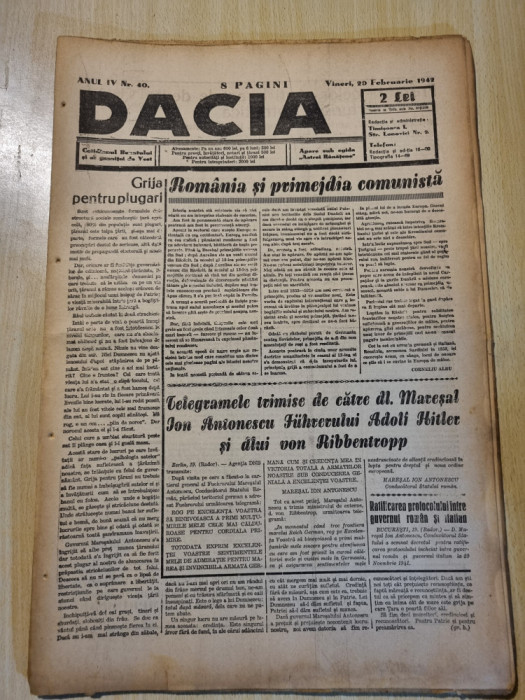 Dacia 20 februarie 1942-planul cu asasinarea lui hitler,scrisoarea lui antonescu