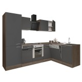 Mobilier de bucătărie de colț Yorki 280, corp din stejar Yorki, fațadă antracit cu finisaj satinat, cu element inferior pentru cuptor și dulap cu raft
