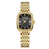 Ceas Dama CURREN Aur-Negru , Ceas Elegant Rectangular cu Bratara Aurie si Cadran Negru, Mecanism Quartz