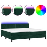 Cumpara ieftin Pat cu arcuri, saltea si LED, verde inchis, 200x200 cm, catifea