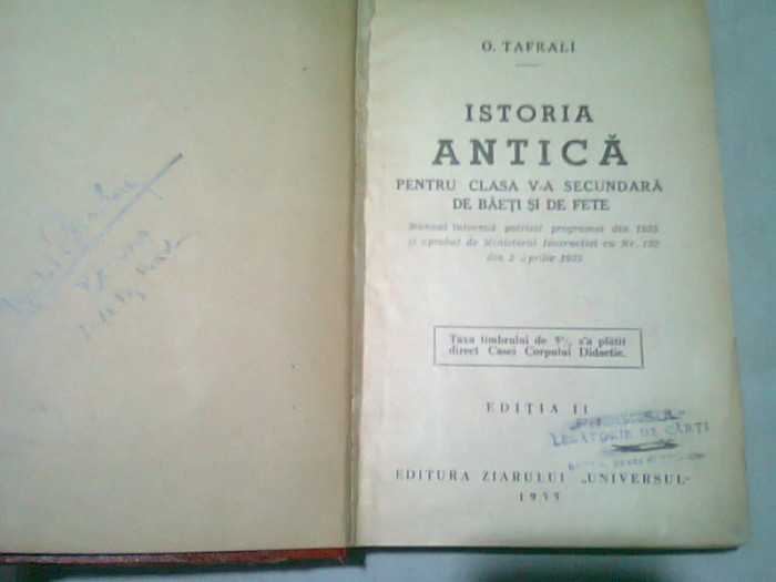 ISTORIA ANTICA PT CLASA A 5-A SECUNDARA DE BAIETI SI DE FETE - O. TAFRALI