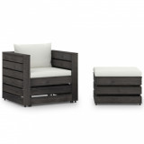vidaXL Set mobilier grădină cu perne, 2 piese, gri, lemn impregnat 3068146
