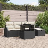 Set canapea grădină 6 piese cu perne Ratan poli negru