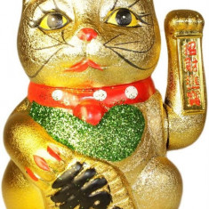 Statueta Feng Shui Pisica aurie pentru noroc si prosperitate - Mare