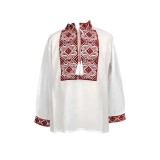 Cumpara ieftin Camasa Traditionala de Baieti Alba cu Motiv Geometric Rosu - ITB39