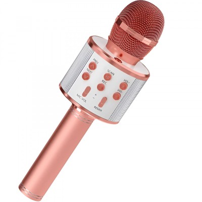 Microfon Karaoke, Cyrax, pentru Copii, Bluetooth, Boxa Incorporata, Compatibil cu Orice Smartphone, Acumulator Integrat, Multifunctional, Rose Gold foto
