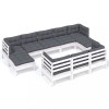 Set mobilier de gradina cu perne, 10 piese, alb lemn masiv pin