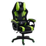 Scaun de gaming negru-verde, cu suport picioare si perna de masaj, max 150 kg, 61x116-123 cm, JollyMag, KO23ZIE