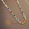 Colier placat cu aur, stantat , 48 cm, cu cristale zirconia multicolore, usor de asortat