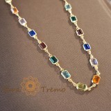 Cumpara ieftin Colier placat cu aur, stantat , 48 cm, cu cristale zirconia multicolore, usor de asortat