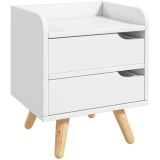Noptiera alba cu 2 sertare extemsibilie, picioare din pin, mobila pentru casa,33x28x42cm HOMCOM | Aosom RO