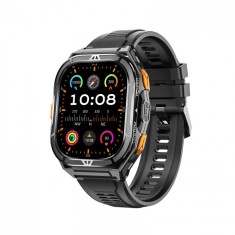 Smartwatch iSEN X5, Negru, Bratara din silicon, AMOLED 1.96 , Ritm cardiac, SpO2, Monitorizare stres, 100+ moduri sport cu GPS, Apel Bluetooth, 530 mA
