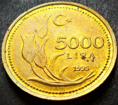 Moneda 5000 LIRE - TURCIA, anul 1995 * cod 5181 = luciu de batere - MODEL MIC foto
