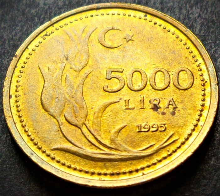 Moneda 5000 LIRE - TURCIA, anul 1995 * cod 5181 = luciu de batere - MODEL MIC