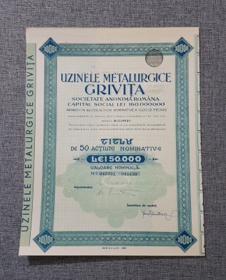 Actiune soc. metalurgice Grivita , titlu 50 actiuni nominative foto