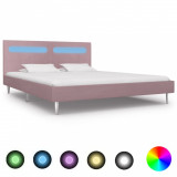 Cadru de pat cu LED-uri, roz, 180 x 200 cm, material textil, Cires, Dublu, Cu polite semirotunde, vidaXL