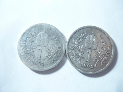 2 Monede 1 koroana Austria 1893 si 1894 argint Fr Josef cal.medie -buna foto
