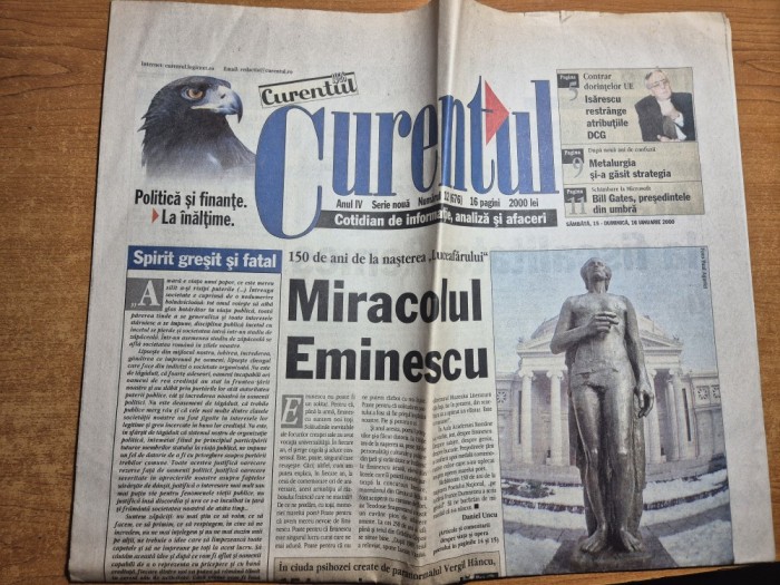 ziarul curentul 15-16 ianuarie 2000 - miracolul eminescu