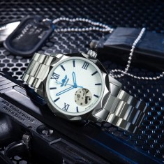 Ceas barbatesc Winner CS1729, automatic, otel inoxidabil, argintiu, cadran alb