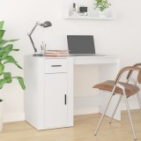 vidaXL Birou Alb 100x49x75 cm Lemn Prelucrat | Birou Calculator cu Sertar si Dulap | Mobilier Birou Modern