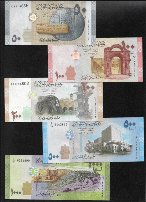 Set Siria Syria 50 + 100 + 200 + 500 + 1000 pounds unc