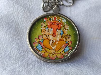 argint MEDALION GANESHA ZEU HINDUS de colectie EXCEPTIONAL superb pe Lant argint foto