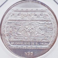 46 Mexic 5 Nuevos Pesos 1993 Bajorrelieve Del Tajin km 569 argint