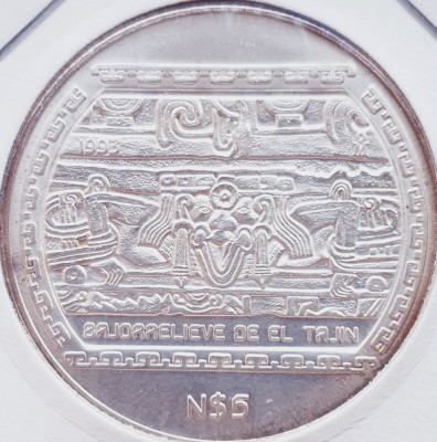 46 Mexic 5 Nuevos Pesos 1993 Bajorrelieve Del Tajin km 569 argint foto