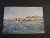 Carte poștală Belgiană originală &ndash; Ostend, Băi de mare cu cabine pe roți,Piesă de colecție La Belle &Eacute;poque(cel mai probabil din perioada 1900&ndash;1940), Circulata, Printata