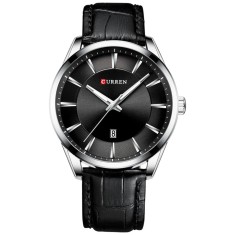 Ceas barbatesc de mana Curren Quartz Fashion Simplu Piele Negru Argintiu foto