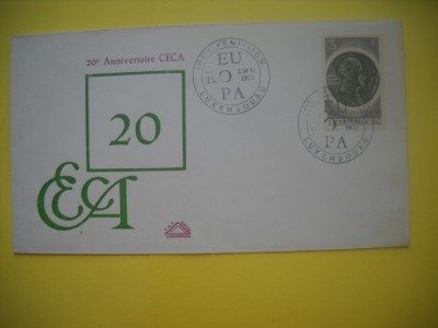 HOPCT PLIC S FDC NR 857 ANIVERSARE 20 ANI CECA EUROPA 1972 LUXEMBURG -NECIRCULAT foto