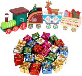 Set de tren de Craciun si 24 cutii decorative Qpout, multicolor, lemn/spuma/folie,18,5 cm /2.5 x 2.5 x 2.5 cm