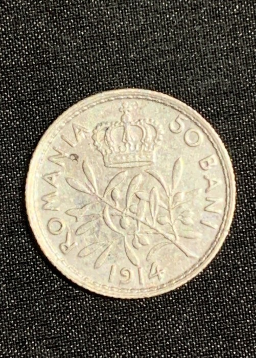 Moneda 50 bani 1914 muchie dreapta