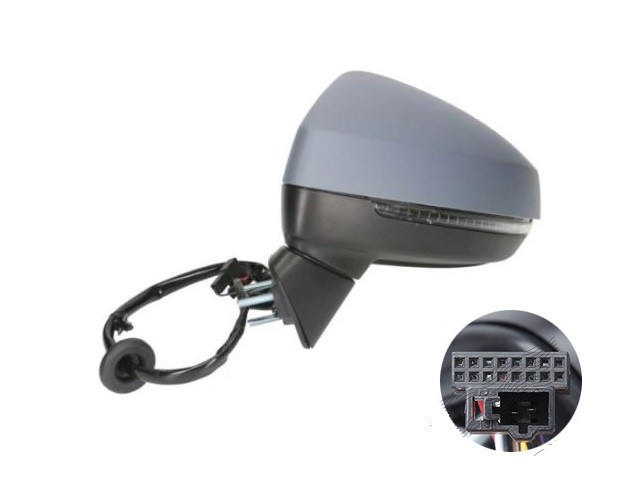 Oglinda exterioara Audi A3 (8v), 06.2012-, partea Stanga, culoare sticla crom, sticla asferica, carcasa grunduita, cu incalzire, ajustare electrica,