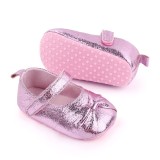 Pantofiori roz metalic cu fundita pentru fetite (Marime Disponibila: 6-9 luni