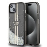 Husa pentru iPhone 15 Plus / iPhone 14 Plus - Glitter Liquid Glitter Gold Stripes (GUHCP15MLFCSEGK) - Black, Guess